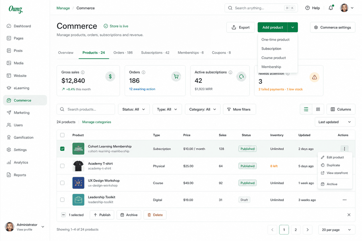 Academy commerce product management