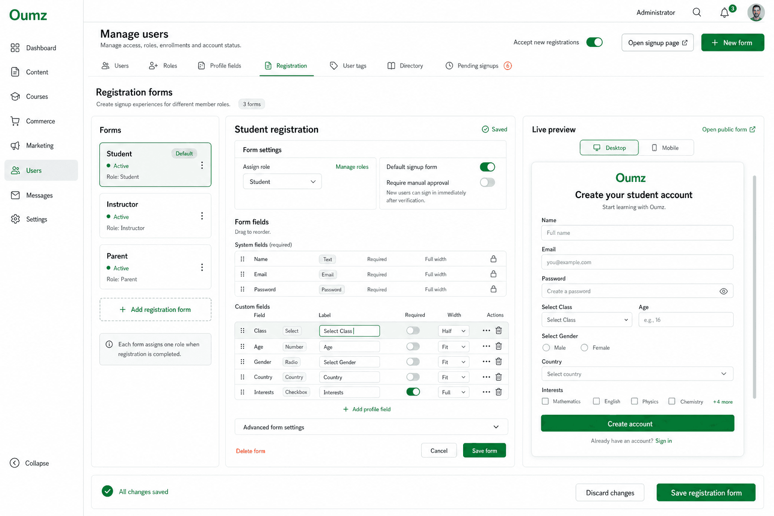 Role-aware employee onboarding and registration